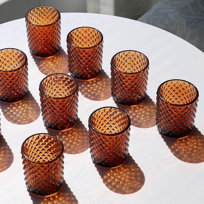 Woho 24pcs Amber Candle Holders for Votive Candles/Tealight Candles, Brown Votive Candle Holder for Boho Home Decor, Glass Tea Lights Candle Holder for Wedding Party Christmas