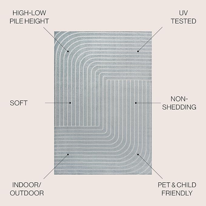 Eyely NCS101F-8 Odense High-Low Minimalist Angle Geometric Light Blue/Cream 8 ft. x 10 ft. Indoor/Outdoor Area Rug, for Home, Backyard, Patio, Porch, Bedroom, Kitchen, Living Room