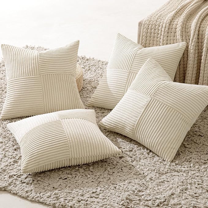 MIULEE Beige Throw Pillow Covers 16x16 Inch Set of 4 Boho Patchwork Cushion - Image 3