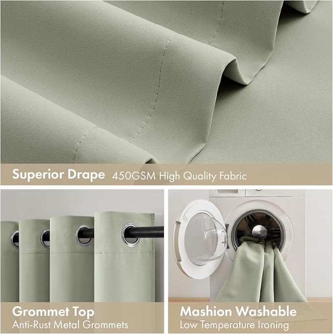 MIULEE Sage Green 100% Blackout Curtains - Image 7