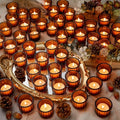 Mumufy 100 Pack Glass Tealight Candle Holder Ribbed Votive Candle Holder for Centerpiece Wedding Proposal Spa Aromatherapy Meditation Home Decor(Amber)