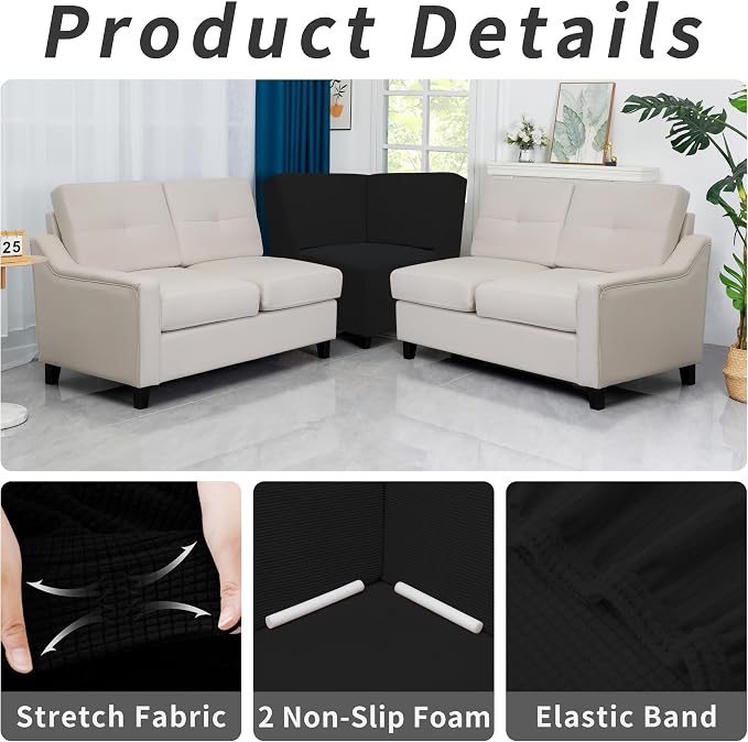 Easy-Going Stretch Soft Sectional Corner Sofa Couch Slipcover Black | 1-Piece - Image 4