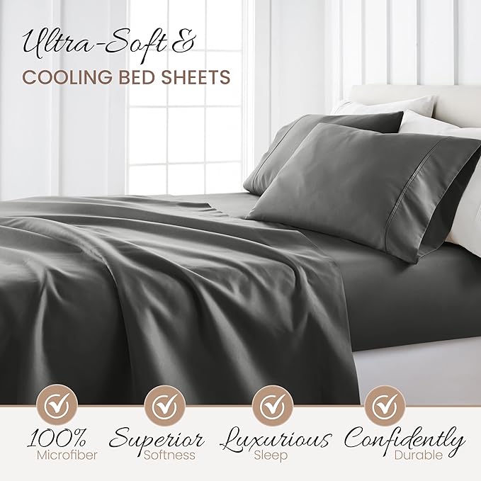 Linen Market Double-Brushed Microfiber Twin Sheet Set 3 Piece – Oeko-TEX Certified Ultra Soft & Wrinkle-Free - 16" Deep Pocket Sheets - Easy Care Twin Size - Gray