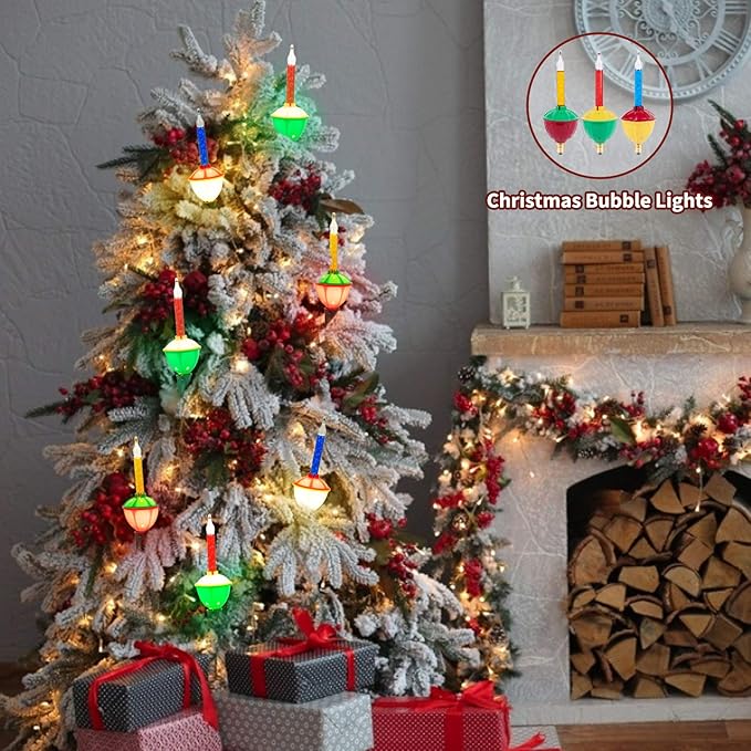 Multicolor Christmas Bubble Lights with 7 Clear Bulbs, UL Listed for Holiday Christmas Celebrations Lighting, Green Wire