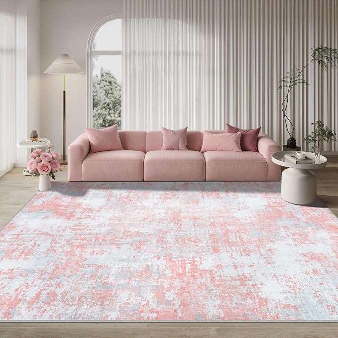 Aelenmu 10x14 Area Rugs for Living Room Dining Room Washable Pink | Soft Modern - Image 9