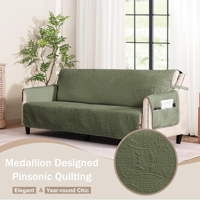 Olive Green Loveseat Covers for 2 Cushion Couch, Water-Repellent Slip Covers - Image 8