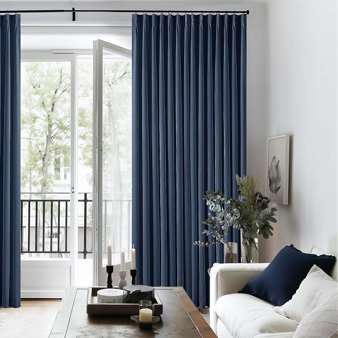 Indigo Navy Pleated Linen Blackout Curtains 90 Inches Long - Image 7