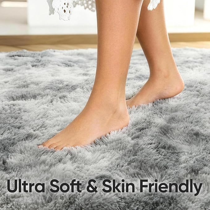 8x10 Extra Large Tie-Dyed Grey Fluffy Area Rug Non-Slip - Image 5