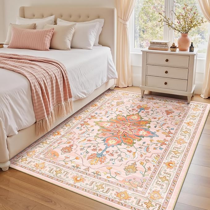 RELEANY Washable Area Rug, Water Repellent, Pet Friendly, Vintage Floral Boho - Image 2
