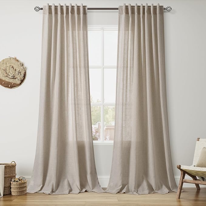 Extra Long 120 Inch Curtains for Living Room Cobblestone Linen Light Filtering by Nanspring