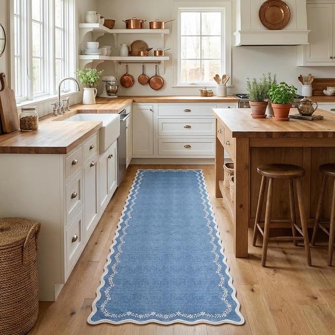 GarveeHome 2.5x10 Scalloped Washable Runner Rug Long Hallway Kitchen Rug | Soft - Image 2