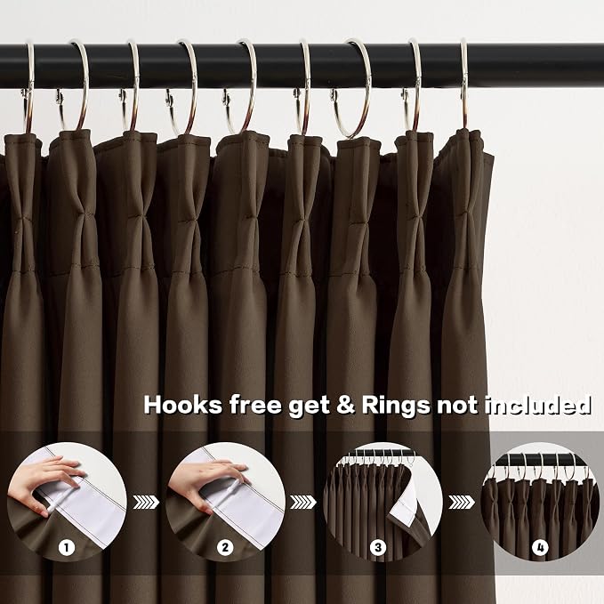 Chocolate Brown Espresso Pinch Pleated Blackout Curtains 102 Inches Long - Image 2