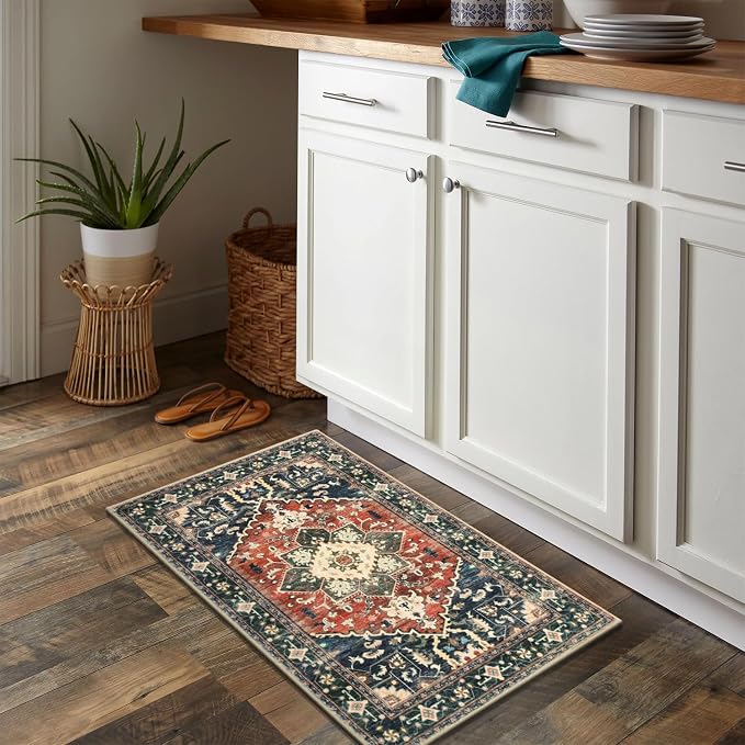 Yamaziot Washable Area Rug, 2x3 Small Boho Vintage Entryway Non-Slip Rug | - Image 6