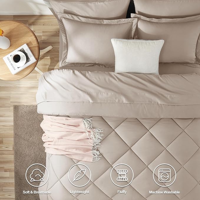 CozyLux Queen Comforter Set Linen - Bed in a Bag Queen Size 7 Pieces, Luxury Soft Bed Set for All Seasons, Bedding Set with Down Alternative Comforter, Sheets, Pillowcases & Shams