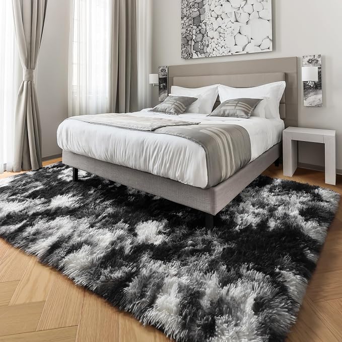 Black White Rugs for Living Room 6x9, Shag Fuzzy Fluffy Rugs for Bedroom Kids - Image 4