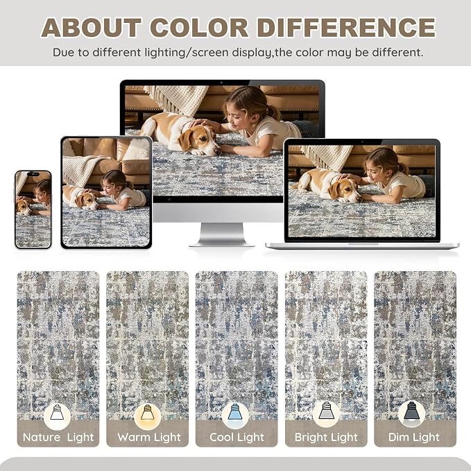DMOYEST Area Rug Living Room Rugs 10x12 Washable Abstract Carpet | Neutral - Image 7