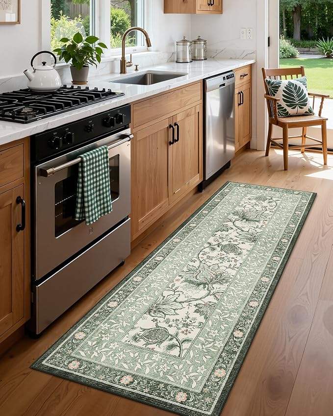 GarveeHome Sage Green 2x6 Washable Kitchen Runner Rugs Non Slip Provence - Image 3