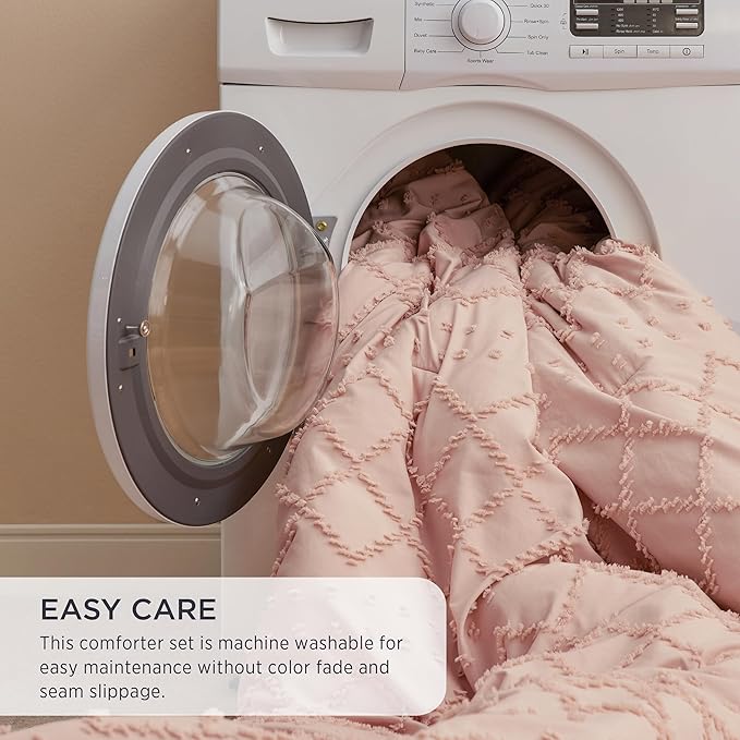 Bedsure California King Comforter Set - Coral Pink Comforter, Boho Tufted Shabby Chic Bedding for Kids, 3 Pieces Vintage Farmhouse Bed Set for All Seasons, Fluffy Soft Bedding with 2 Pillow Shams
