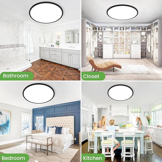 zemty 2Pack 20 inch LED Flush Mount Ceiling Light, 50W 5000lm Large Light Fixture, 3 Color Temperature in One 3000k 4500k 6000K Round Modern Ceiling Lamp for Bedroom Kitchen Dining Room (Black)