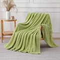 Moss Green Throw Blanket for Couch Sofa 50x60 inches Striped Design | Fleece by Unknown