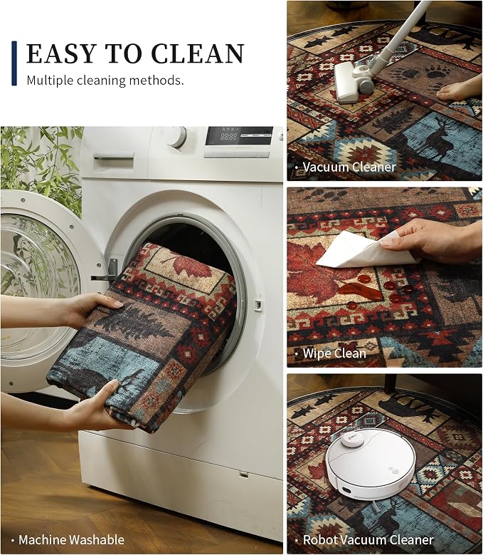 Rustic Round Rug 4ft, Washable Circle Rug - Image 5