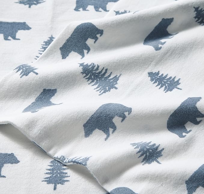 Eddie Bauer - Flannel Sheets Twin Size, Anti-Pilling & Wrinkle Resistant Cotton, Touchably Soft for All-Season Comfort - Bed Sheets with Matching Pillowcase & Fitted Sheet (Bears and Trees Blue)