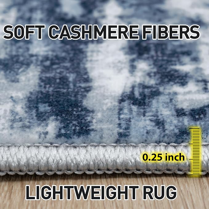 8x10 Area Rugs for Living Room: Washable Abstract Blue Grey Badroom Carpet | - Image 6