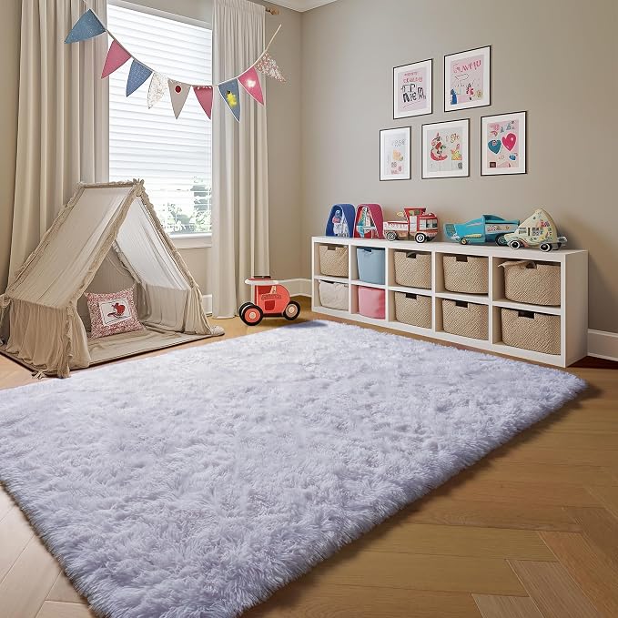 White Rugs for Living Room 5x8, Fluffy Shaggy Area Rug for Bedroom, Ultra Soft - Image 7