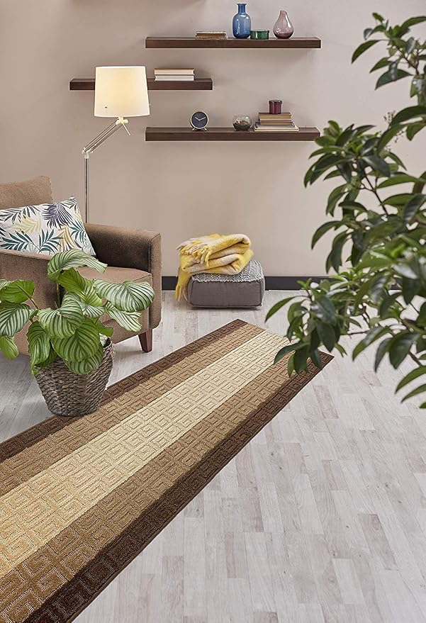 Custom Length Hallway Runner Rug, Slip Resistant, Meander Brown, 26 Inch X 35 - Image 5