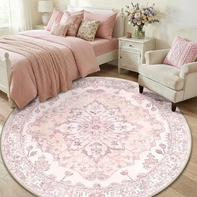 RELEANY Washable Area Rug, Round 6ft, Water Repellent, Pet Friendly, Vintage - Image 3