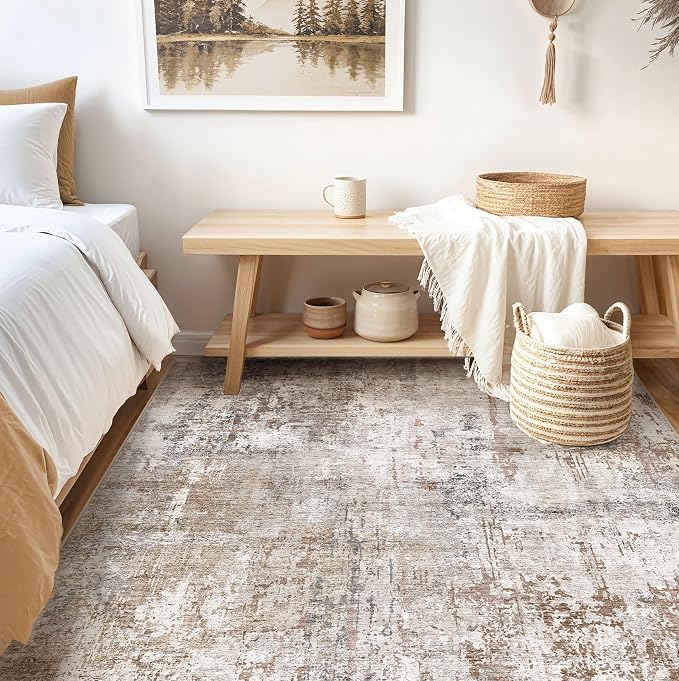 UERMEI Square Area Rugs : Washable 6x6 Neutral Modern Abstract Carpet - Image 4