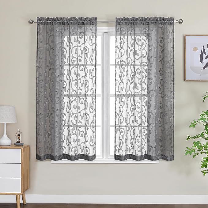 Furman Sheer White Curtains 45 Inch Length 2 Panels Set by OWENIE