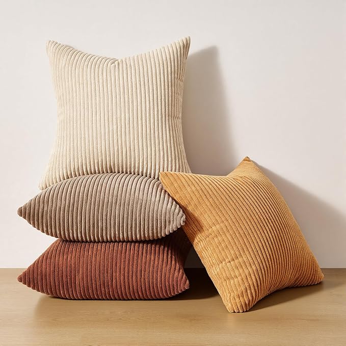 Topfinel Yellow Brown Throw Pillow Covers Rustic Modern Soft Corduroy Striped - Image 7