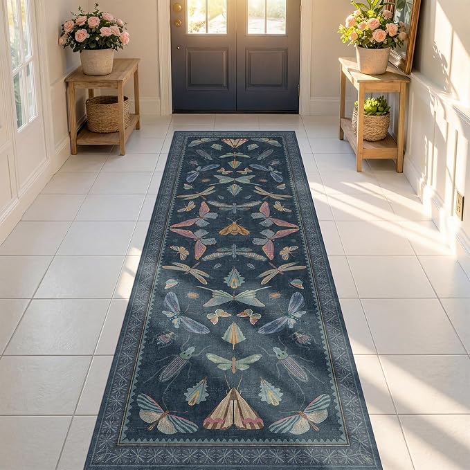 2'6"x10' Dark Blue Kitchen Runner Rug, Washable Non Slip Hallway Rug - Image 3