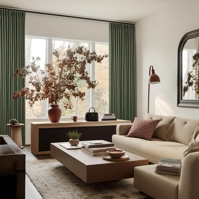 Olive Green Linen 100% Blackout 120 Inch Curtains - Image 9