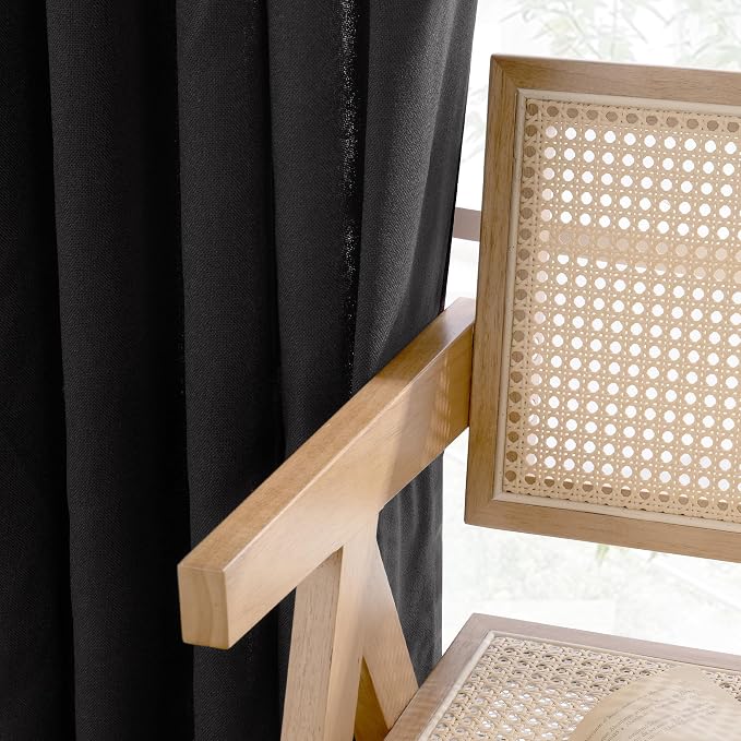 YoungsTex Black Linen Semi Sheer Curtains 80 Inch Length - Image 6