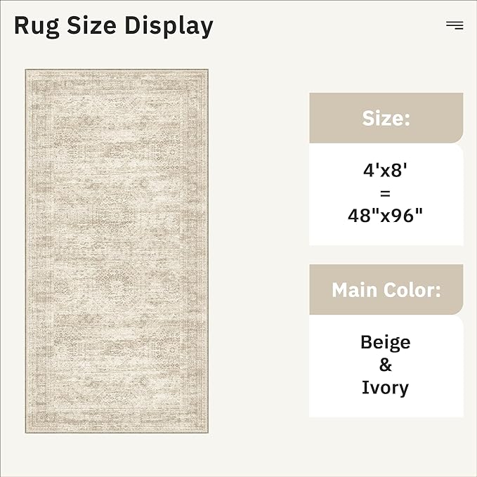 Soalmost Washable 4x8 Hallway Runner Rug Non-Slip Kitchen Entry Rugs Beige | - Image 5