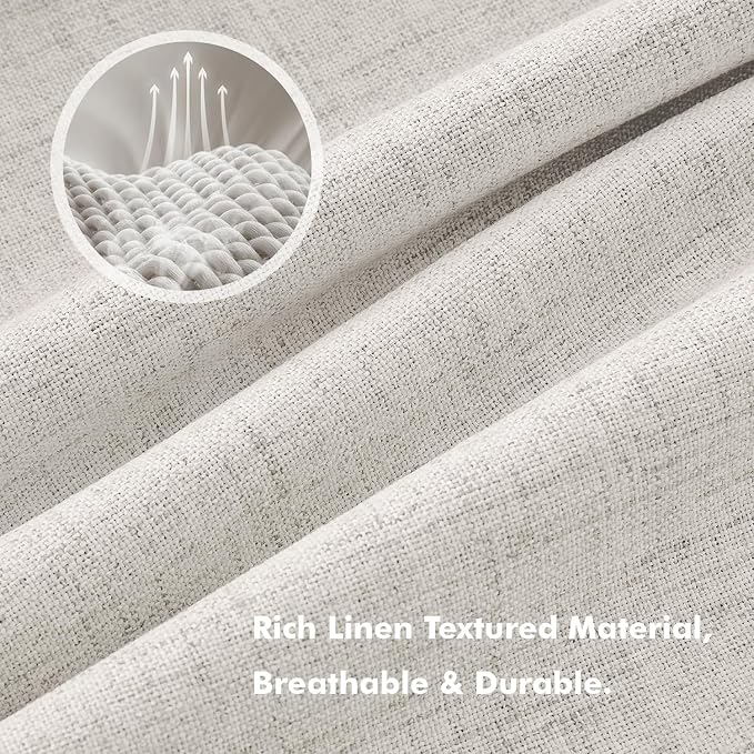 MIULEE 100% Blackout Linen Curtains 42 x 96 Inch Cream White 2 Panels | Thermal - Image 3
