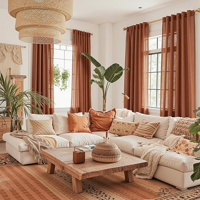 MYSKY HOME Terracotta Curtains for Bedroom Living Room 84 Inches Long Light - Image 2
