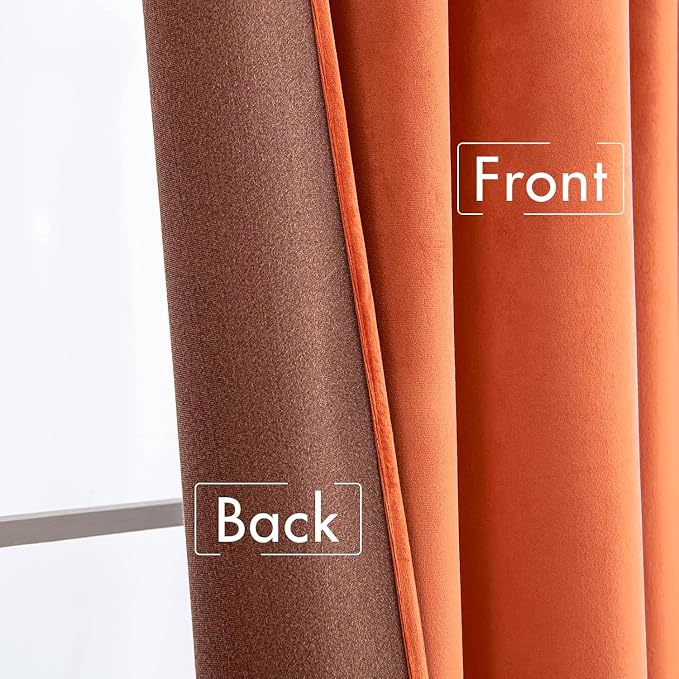 MIULEE Velvet Curtains 52x108 inches 2 Panels Fall Orange Blackout Curtains | - Image 6