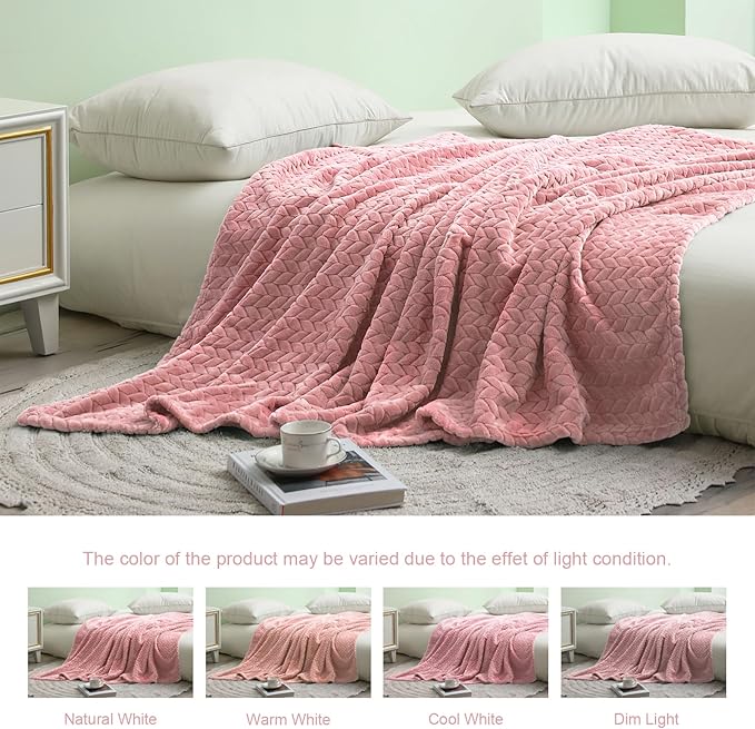 Exclusivo Mezcla Fleece King Size Blanket for Bed, 90x104 Inches Soft Cozy Jacquard Flannel Blankets, Lightweight Fuzzy Plush Warm for Winter, Pink