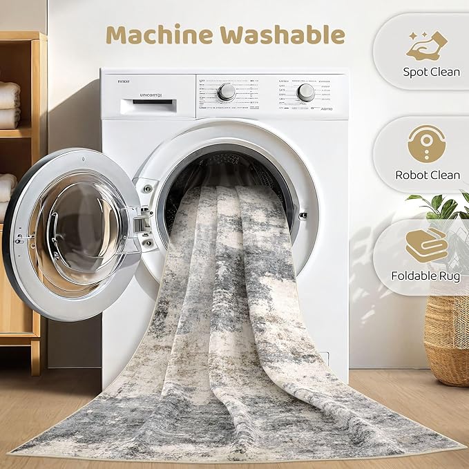 LOONGRUG 5x8 Area Rug Washable Neutral Modern Living Room Rugs Grey Brown | - Image 2