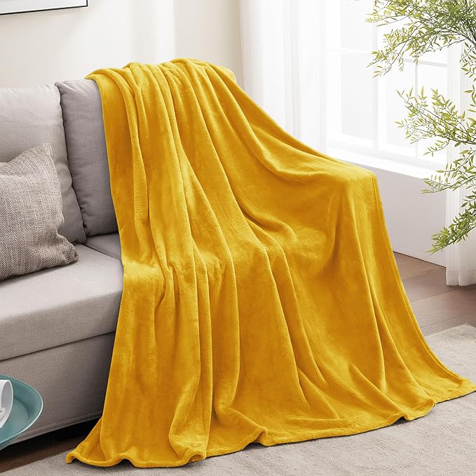 BEDELITE Fleece Blanket Soft Plush Twin Size Blanket Yellow 60"x80" | Ultra - Image 9