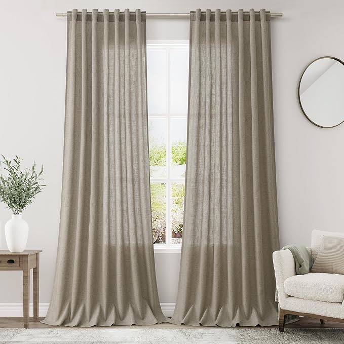 Mocha Linen Curtains 90 Inch Length 2 Panels Set by Nanspring