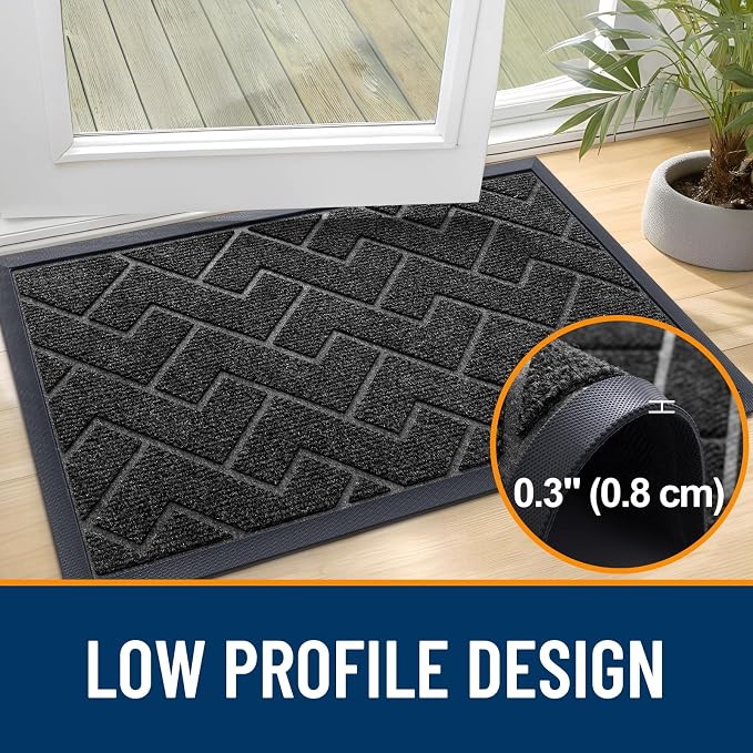 OLANLY Front Door Mat Outside 35x23, All-Season Absorbent Rubber Doormat | Black - Image 4