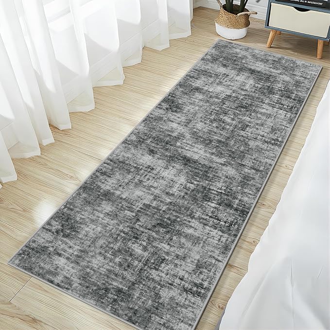 2'6''x8' Runner Rugs Washable Rug: Modern Abstract Hallway Black Carpet | - Image 2