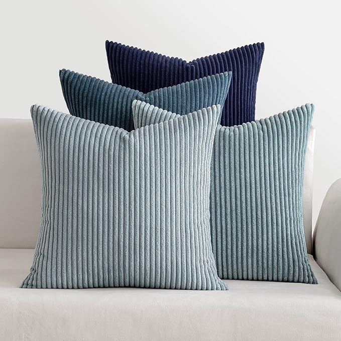 MIULEE Soft Corduroy Decorative Throw Pillow Covers Blue Navy Series 18x18 | by MIULEE