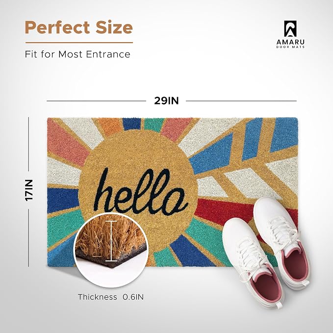 Coir Welcome Mat, Hello Colorful, 17 x 29 in | 100% Natural Coir, Anti-Shedding - Image 2