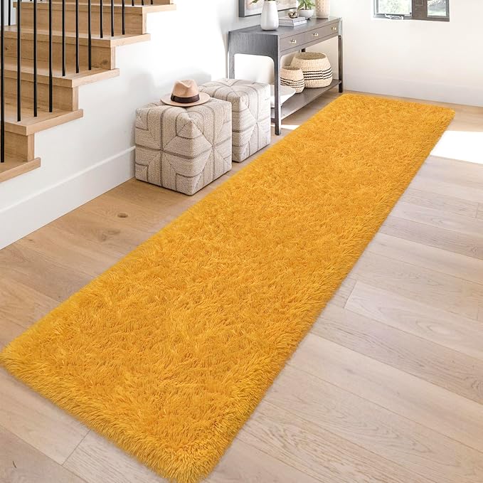 2x10 Bedside Area Rugs for Bedroom Soft Fluffy Shag Beige Yellow Rug for by JiaoBaba