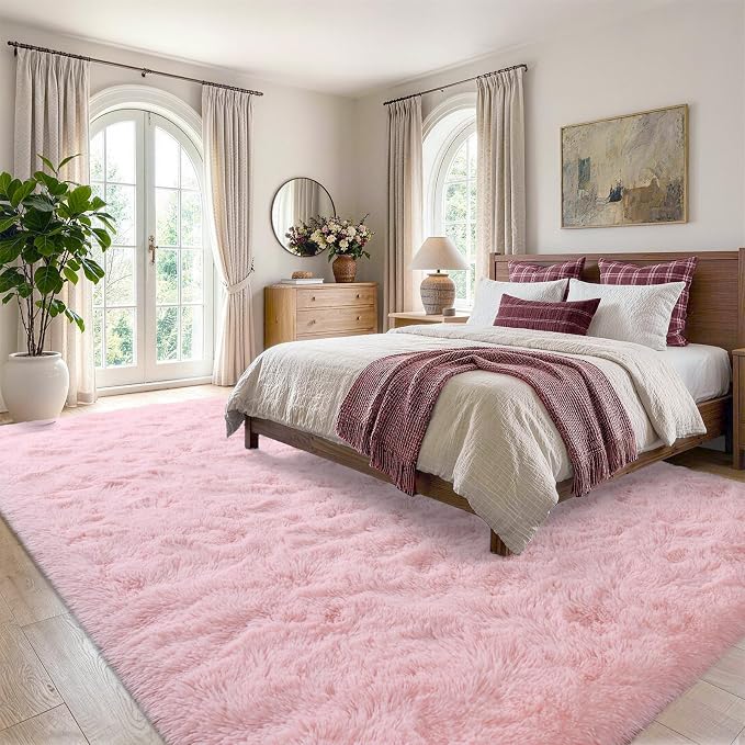 4x6 Pink Fluffy Soft Area Rug Non-Slip - Image 3